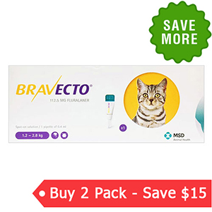 Bravecto Spot On For Small Cats 2.6 Lbs - 6.2 Lbs Yellow 112.5 Mg 2 Pack