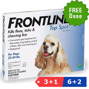 Frontline Top Spot Medium Dogs 23-44lbs Blue 3 + 1 Pipette Free