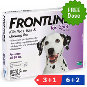 Frontline Top Spot Large Dogs 45-88lbs Purple 3 + 1 Pipette Free
