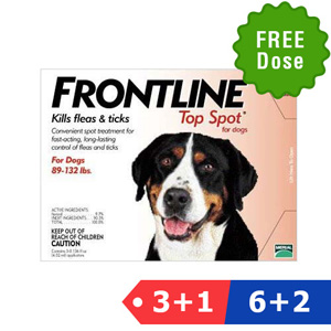 Frontline Top Spot Extra Large Dogs 89-132lbs Red 3 + 1 Pipette Free