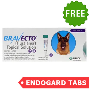 Bravecto Topical For Large Dogs (44 - 88 Lbs) Blue 3 Doses + 6 Free Endogard Tabs(large)