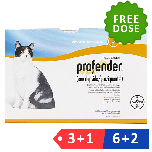Profender Medium Cats 0.70 Ml 5.5-11 Lbs 3 + 1 Dose Free