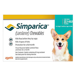 Simparica Oral Flea & Tick Preventive For Dogs 22.1-44 Lbs Blue 6 Pack