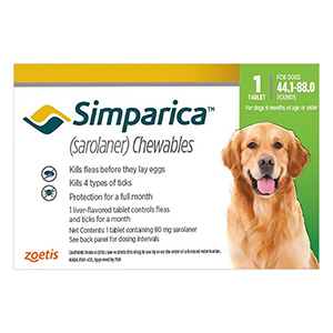 Simparica Oral Flea & Tick Preventive For Dogs 44.1-88 Lbs Green 6 Pack