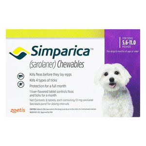 Simparica Oral Flea & Tick Preventive For Dogs 5.6-11 Lbs Purple 6 Pack