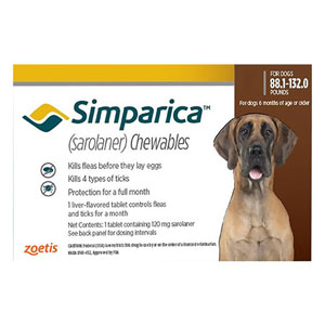 Simparica Oral Flea & Tick Preventive For Dogs Above 88 Lbs Red 6 Pack