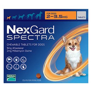 Nexgard Spectra Tab XSmall Dog upto 4.4-7.7 lbs Orange