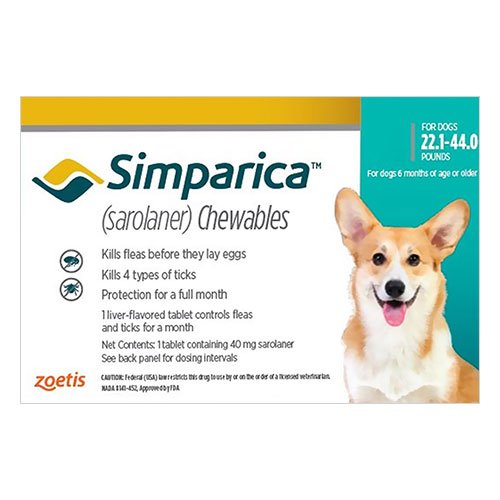 Simparica Oral Flea & Tick Preventive for Dogs 22.1-44 lbs (Blue)