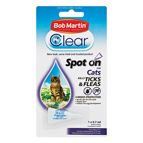 Bob Martin Clear Ticks & Fleas Spot On For Cats 1x1.07ml