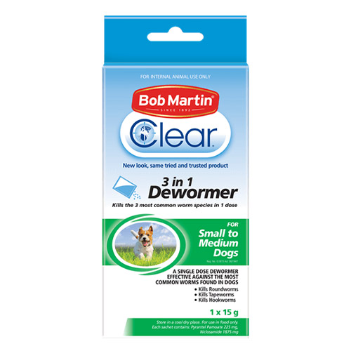 Bob Martin Clear 3 in 1 Dewormer for Dogs for Small To Medium (1x15g)
