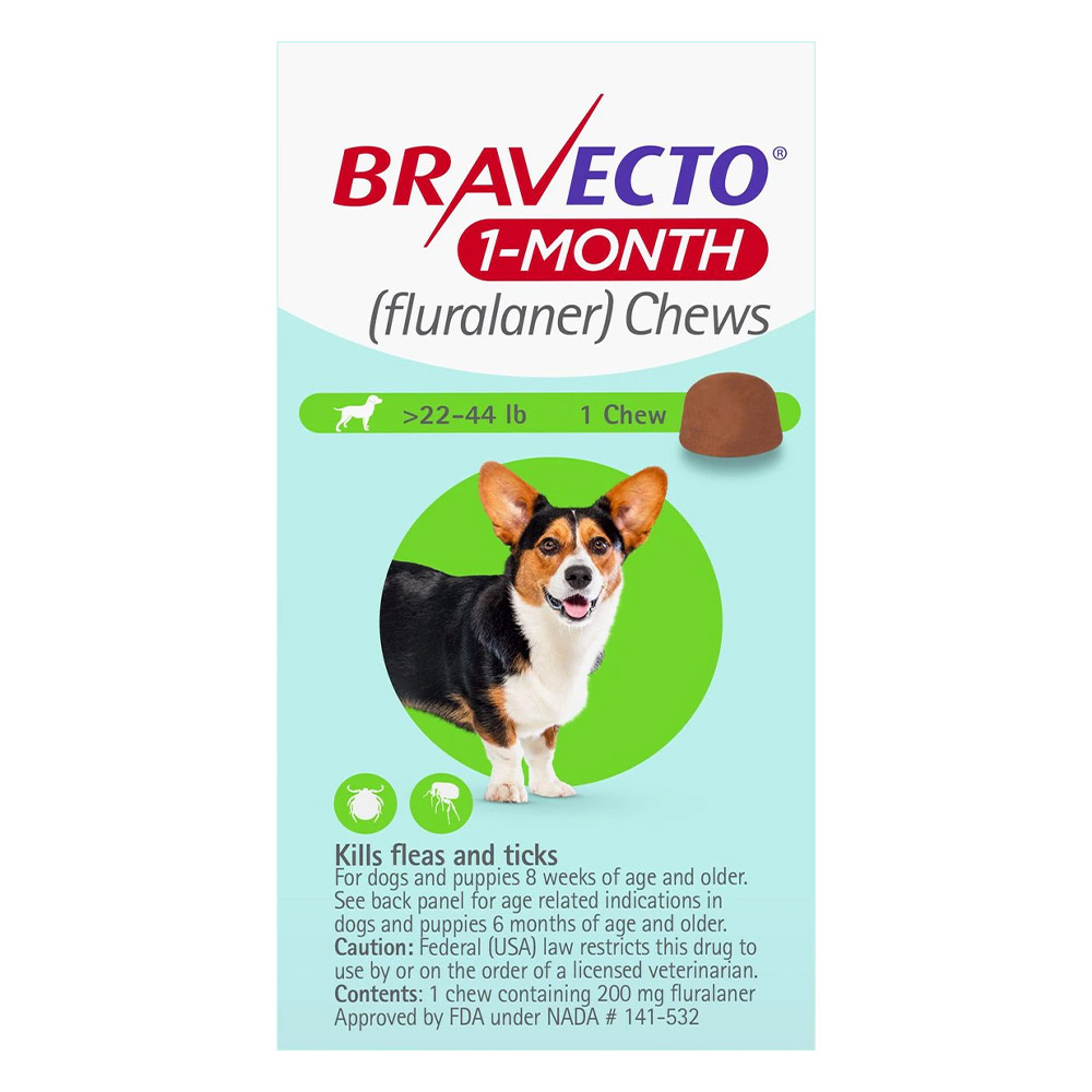 Bravecto 1-Month Chew for Medium Dogs 22 To 44lbs (Green)