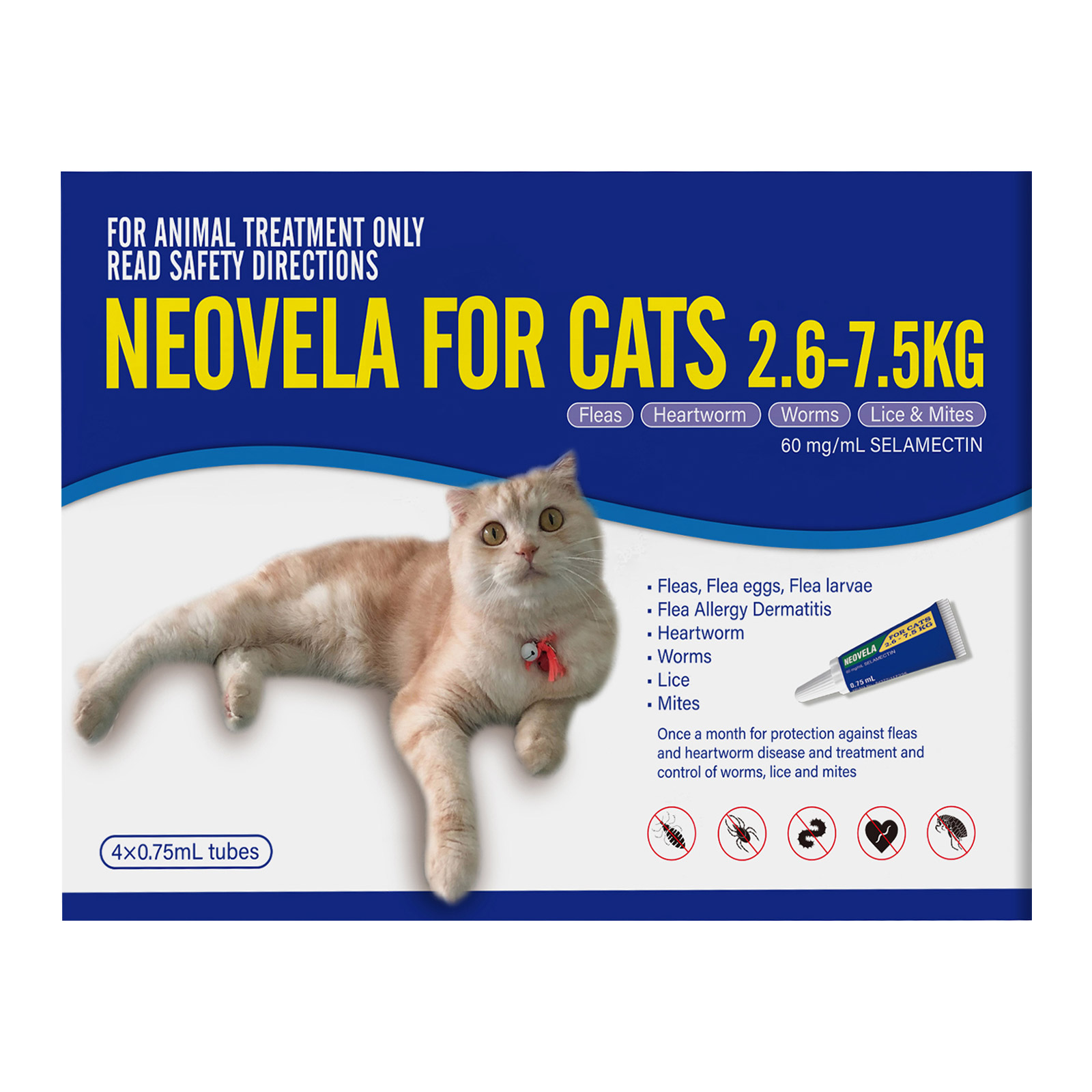 Neovela (Selamectin) Spot-On for Large Cats 5.7lbs to 16.5lbs (Blue)