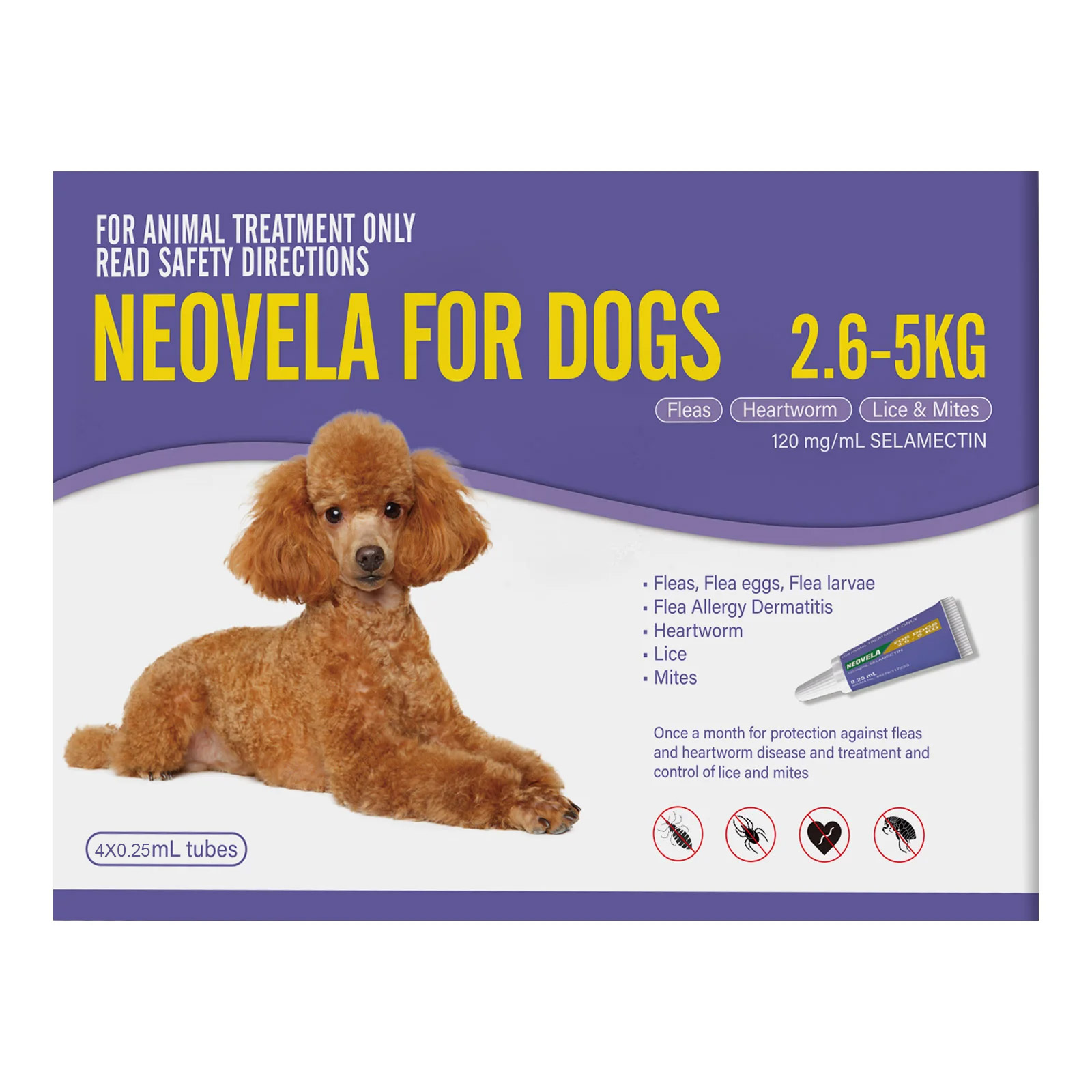 Neovela (Selamectin) Spot-On for Very Small Dogs 5.5 to 11lbs (Purple)