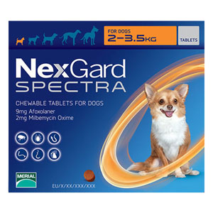 Nexgard Spectra Chewable Tablets for XSmall Dogs upto 4.4-7.7 lbs (Orange)