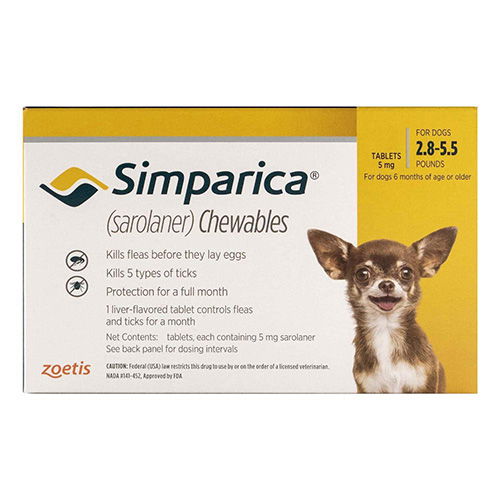 Buy Simparica Oral Flea Tick Preventive For Dogs 2.8 5.5 Lbs Yellow Free Shipping