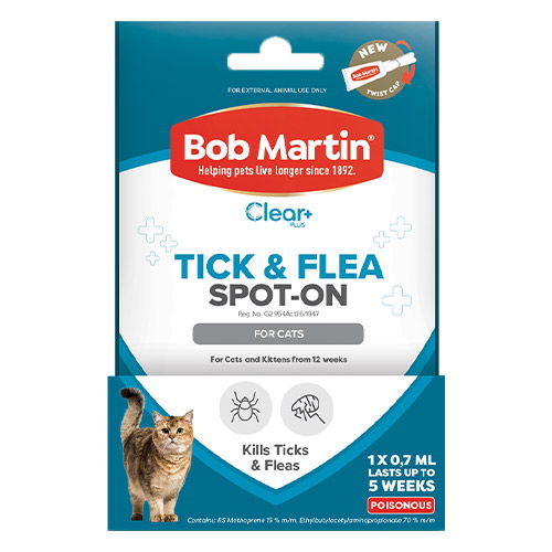 Buy Bob Martin Clear Ticks Fleas Spot On For Cats 1x0.7ml Free Shipping