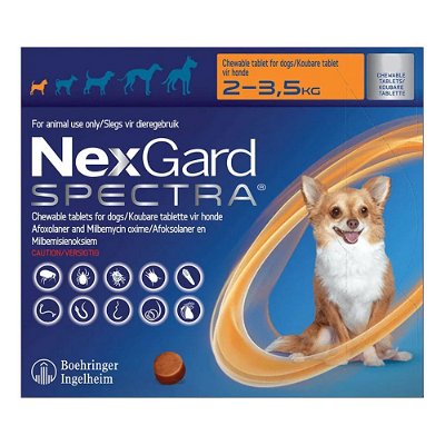 Nexgard Spectra Chewable Tablets for XSmall Dogs upto 4.4-7.7 lbs (Orange)