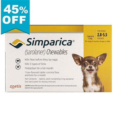 Simparica Oral Flea & Tick Preventive for Dogs 2.8-5.5 lbs (Yellow)