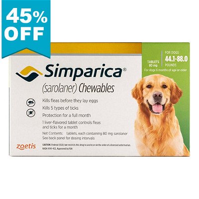 Simparica Oral Flea & Tick Preventive for Dogs 44.1-88 lbs (Green)